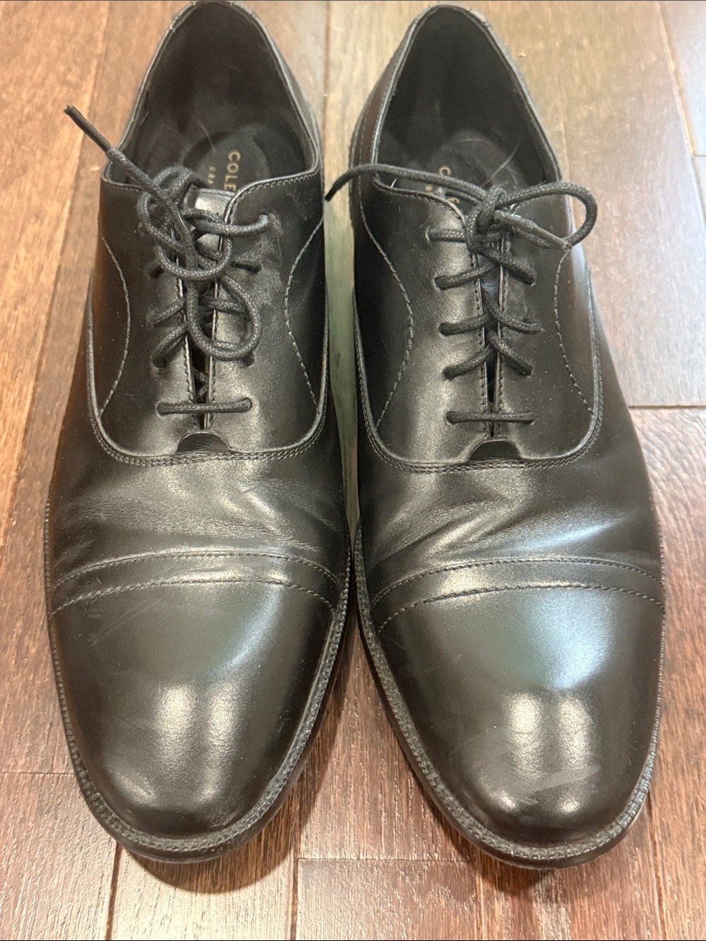 Cole Haan Black Leather Cap-Toe Oxfords